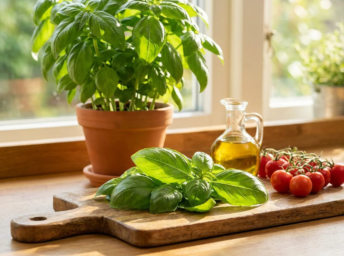 Fresh Basil Harvest Kitchen Garden