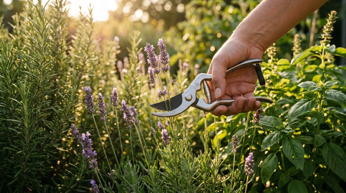 Pruning lavender with professional shears