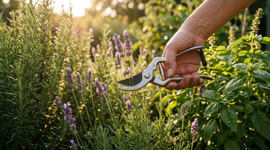 Pruning lavender with professional shears