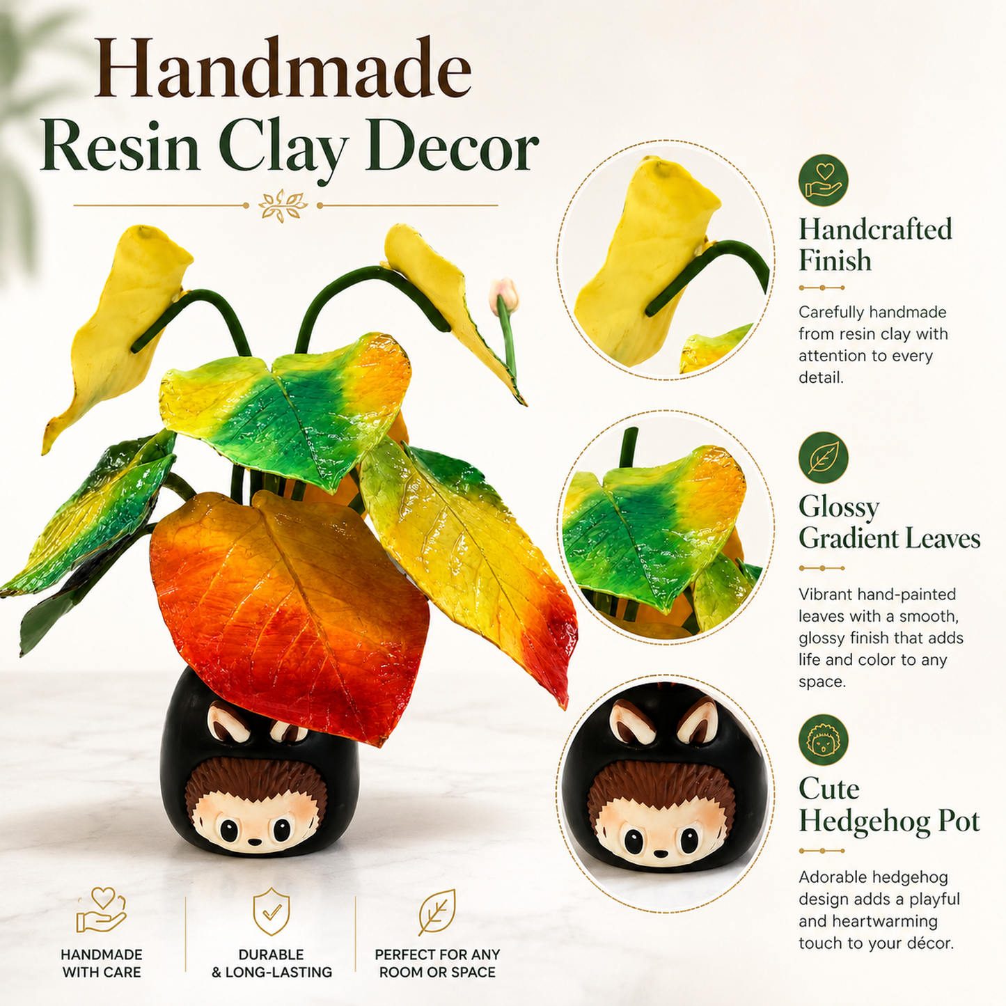 Rainbow Hosta Labubu Resin Clay Plant Decor