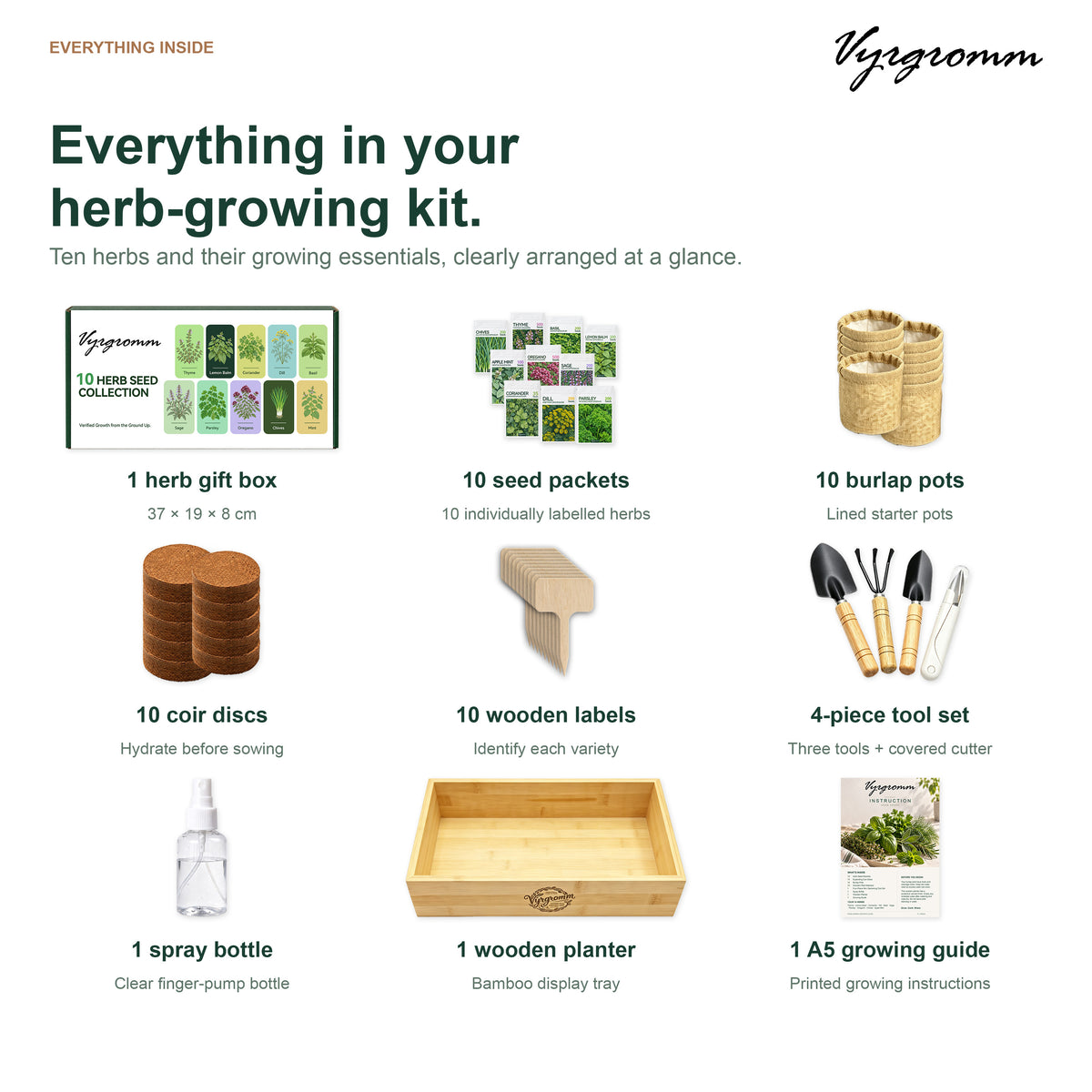 Vyrgromm 10 Culinary Herb Seeds Variety Gift Box — Premium Indoor & Patio Garden Collection