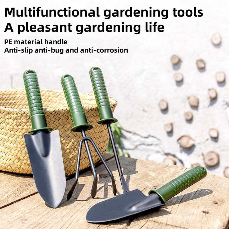 Green Handle Garden Tool Set — 4-Piece Kit, Steel Heads, Anti-Slip PE Handles
