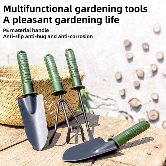 Green Handle Garden Tool Set — 4-Piece Kit, Steel Heads, Anti-Slip PE Handles