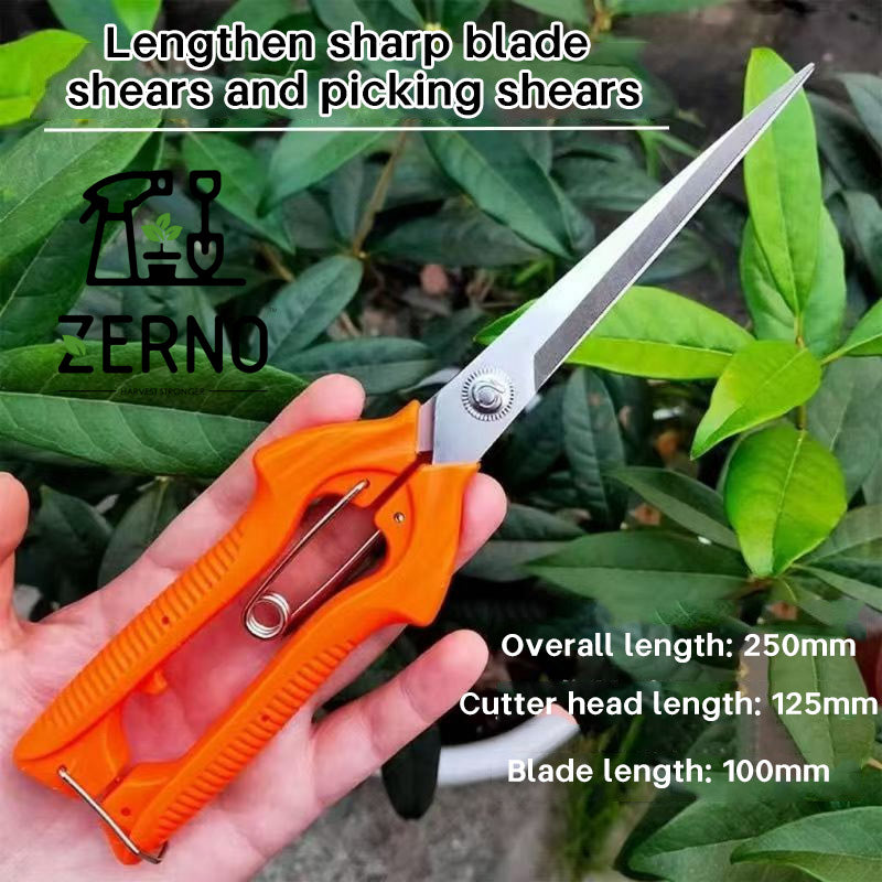 Fruit Picking Scissors 912 — Long Straight Blade, Safety Lock, Harvest Shears