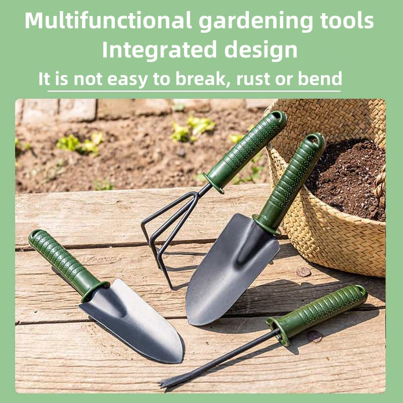 Green Handle Garden Tool Set — 4-Piece Kit, Steel Heads, Anti-Slip PE Handles