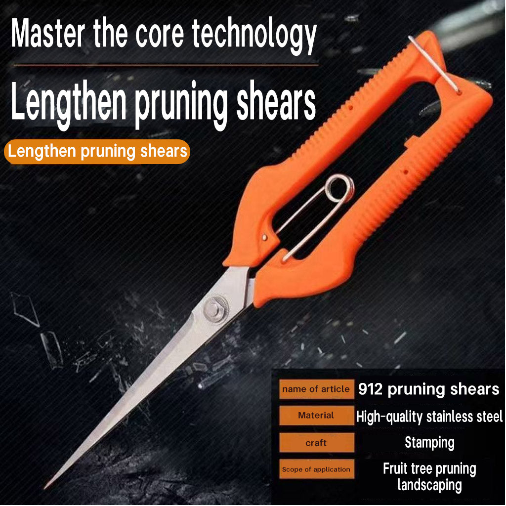 Fruit Picking Scissors 912 — Long Straight Blade, Safety Lock, Harvest Shears