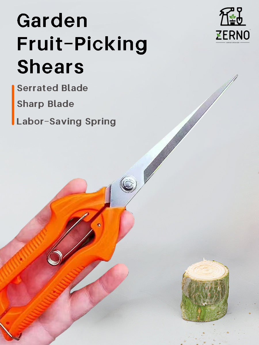 Fruit Picking Scissors 912 — Long Straight Blade, Safety Lock, Harvest Shears