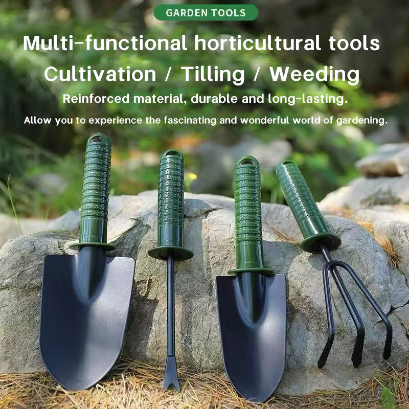 Green Handle Garden Tool Set — 4-Piece Kit, Steel Heads, Anti-Slip PE Handles