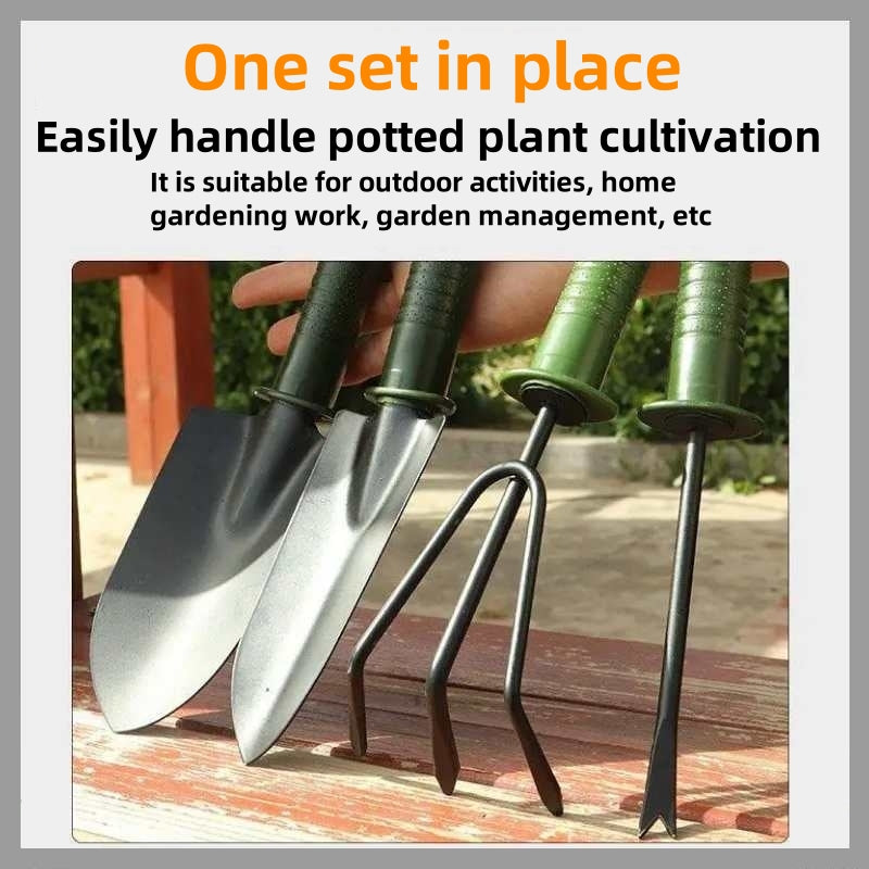 Green Handle Garden Tool Set — 4-Piece Kit, Steel Heads, Anti-Slip PE Handles