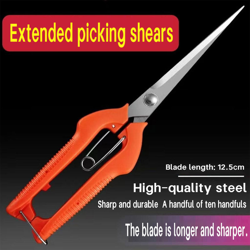 Fruit Picking Scissors 912 — Long Straight Blade, Safety Lock, Harvest Shears