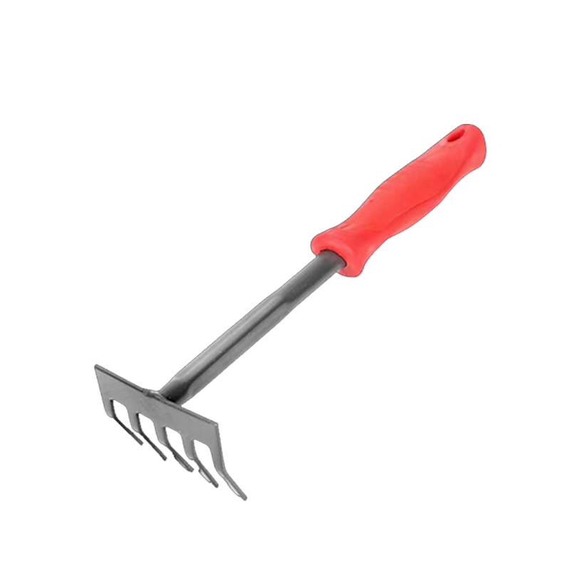 Heavy-Duty 5-Tine Garden Rake — Thickened Steel Head, Red Handle, Soil Cultivation
