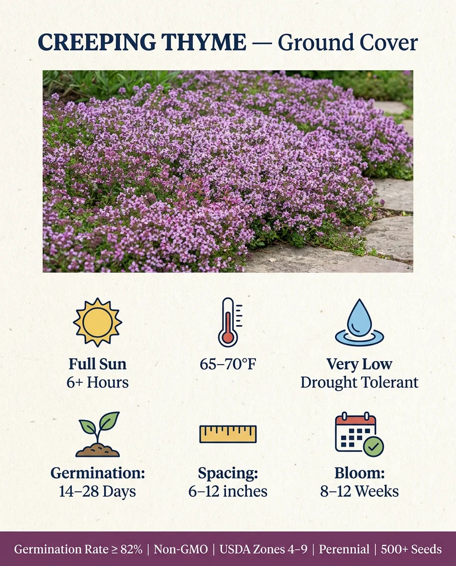 Creeping Thyme Growing Requirements Infographic