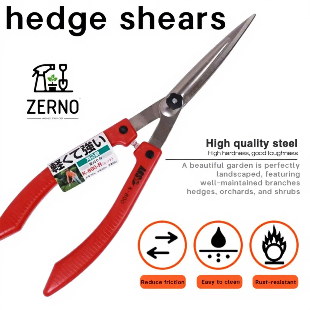 Professional Hedge Shears — Japanese Steel Blades, Shock-Absorbing, K-800