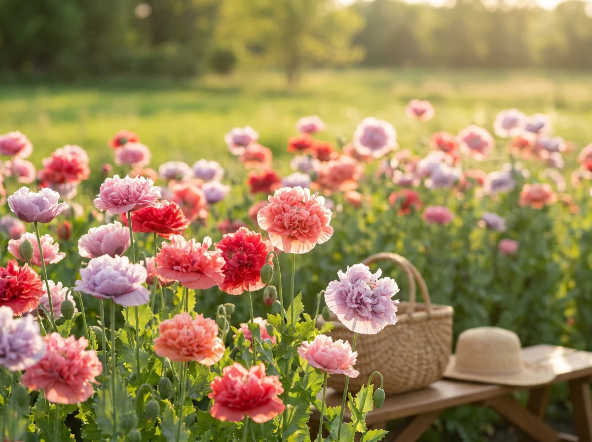 Double Poppy Flowers in Full Bloom