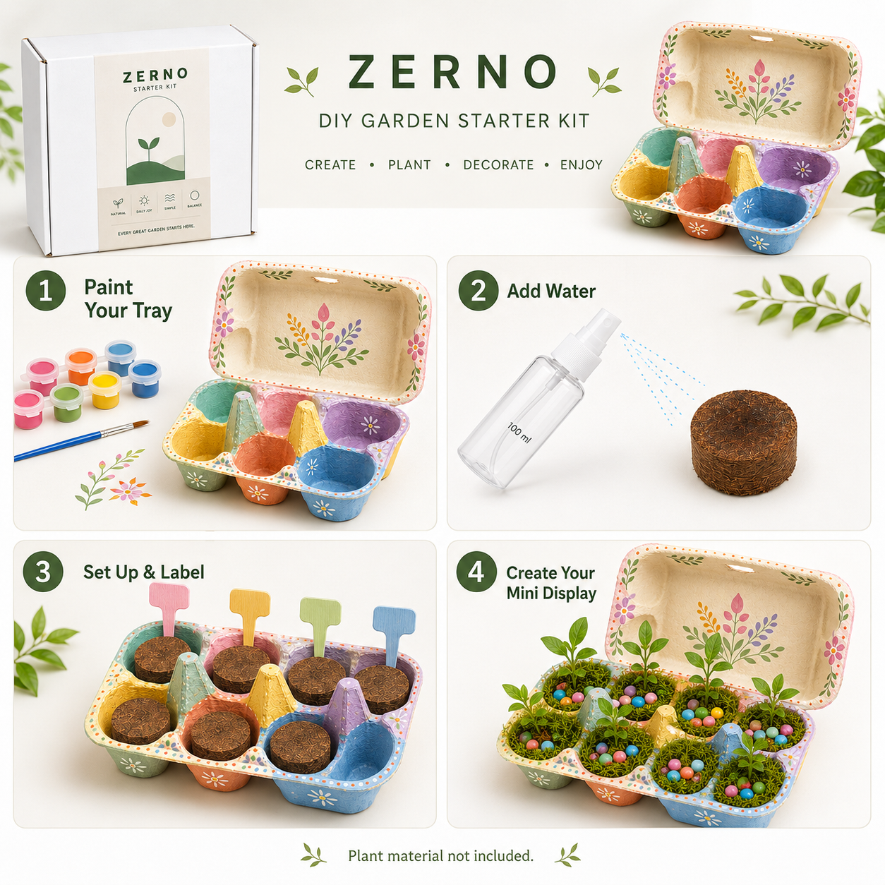 Zerno Painted Egg Tray Seed Starter Kit