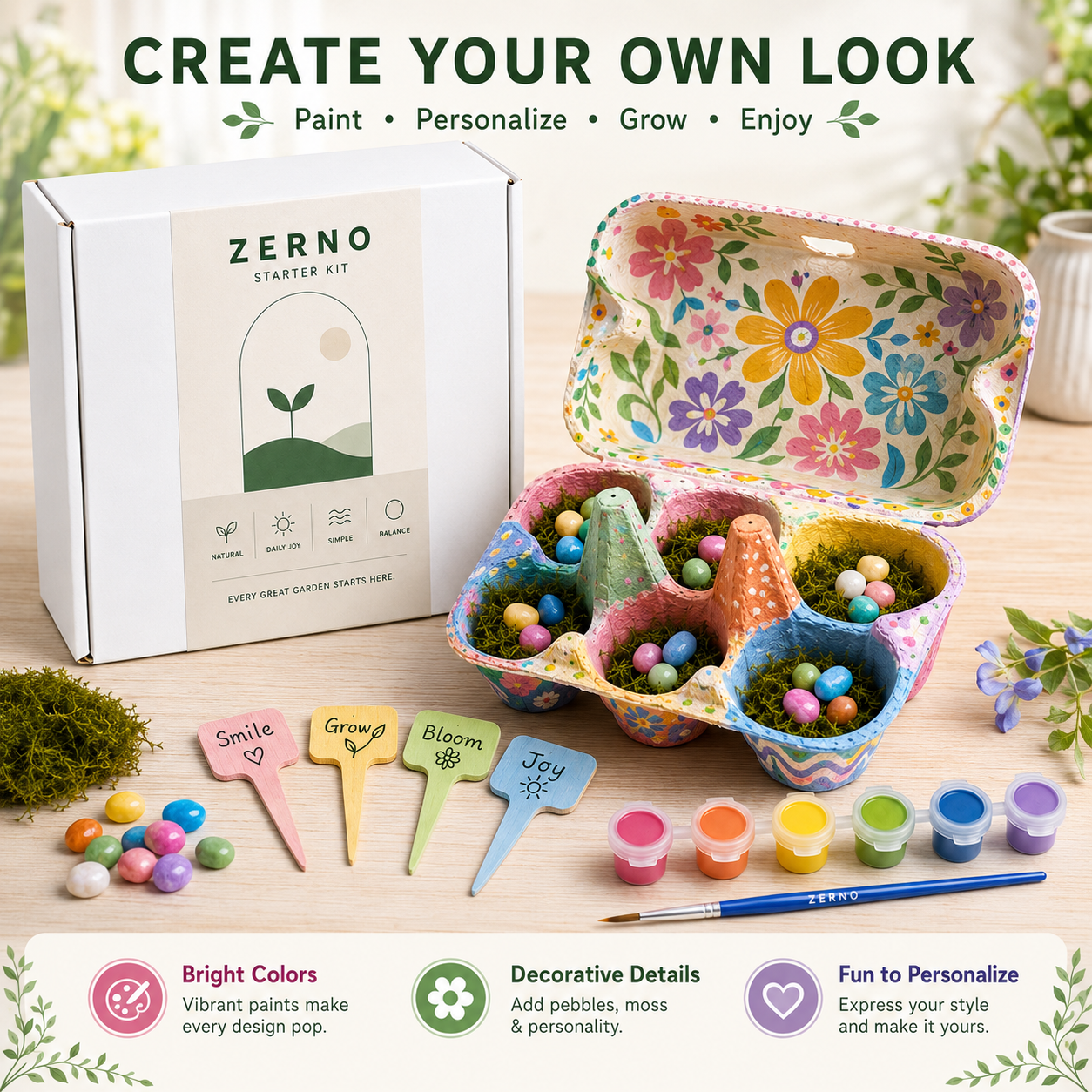 Zerno Painted Egg Tray Seed Starter Kit