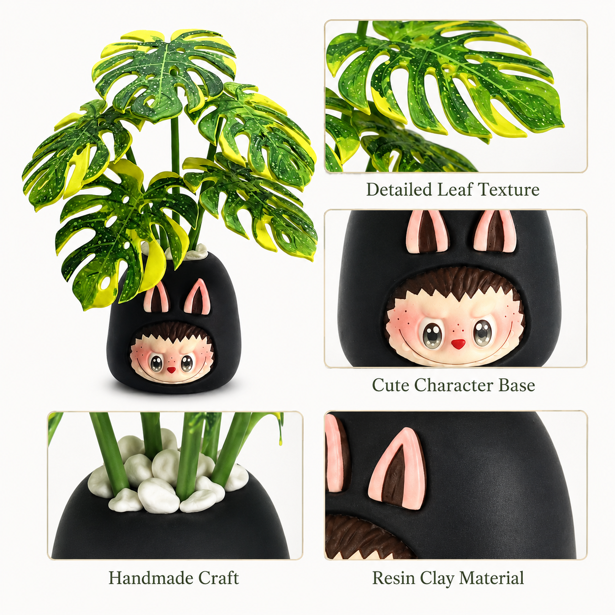 Green Labubu Resin Clay Plant Figurine