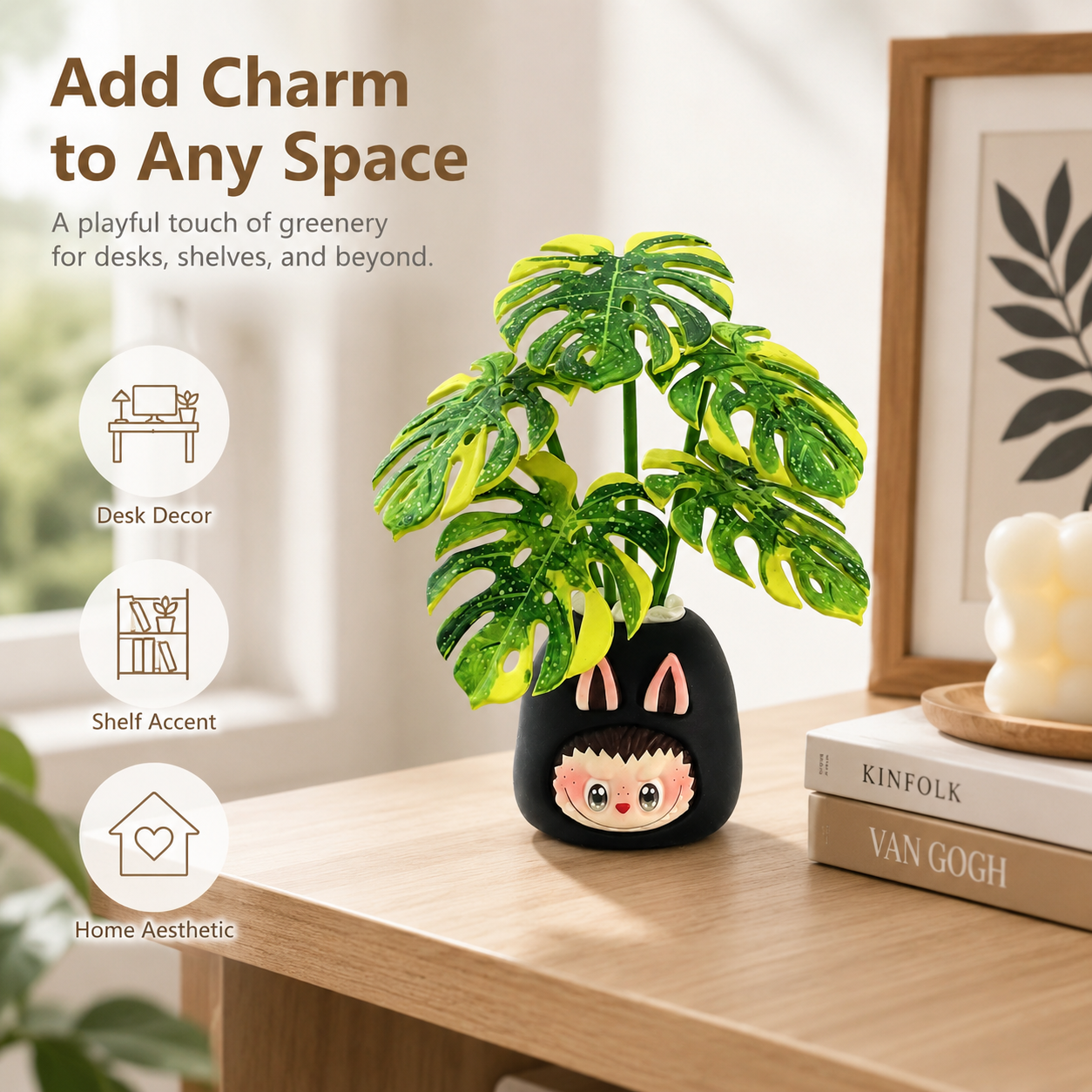 Green Labubu Resin Clay Plant Figurine